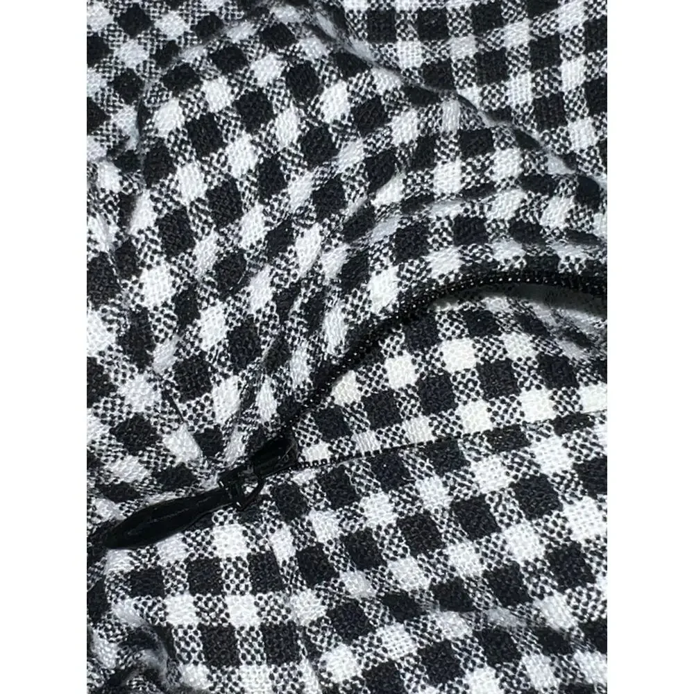 A New Day Black White Gingham Linen Blend Puff Sleeve Tiered Dress 10 NWT - Picture 5 of 9